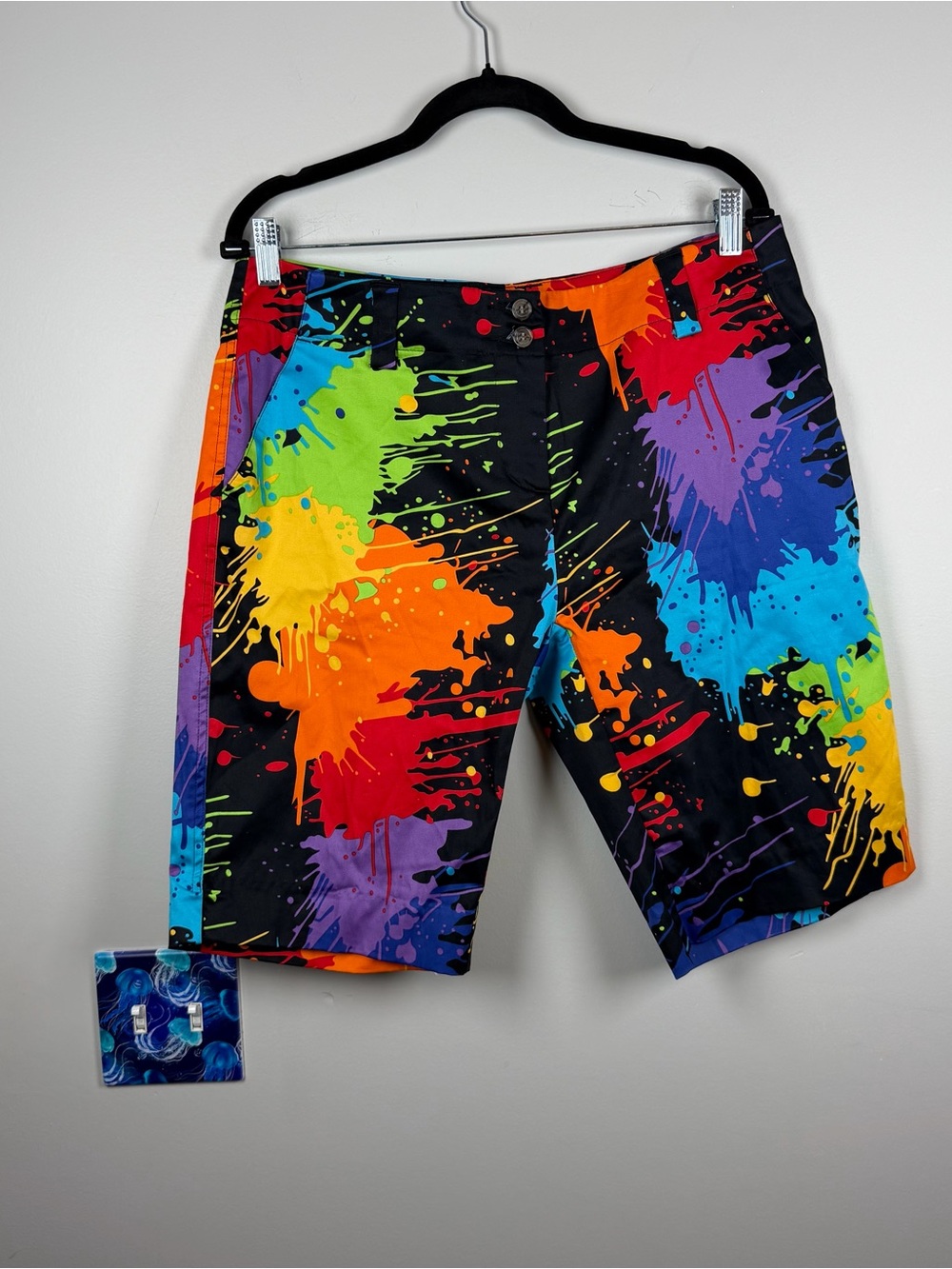 Loudmouth Golf Chino Shorts Women’s 10 Splatter Paint Stretch Bermuda Rainbow